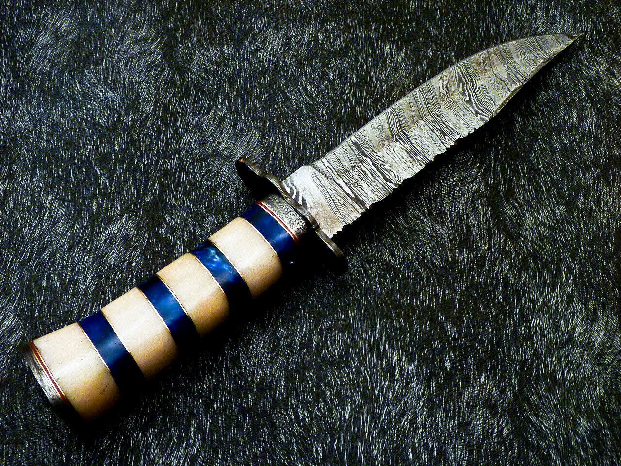 12 Inch Handmade Damascus Steel Bowie Knife with Camel Bone Handle