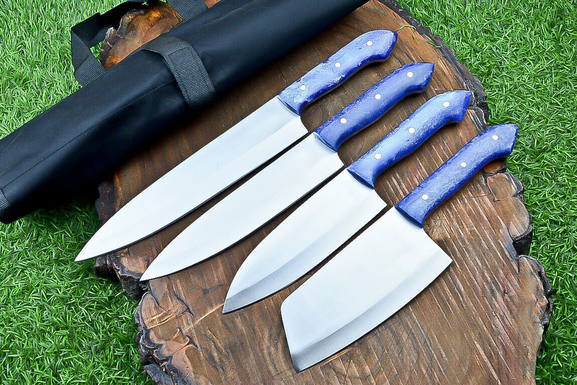 4 PCS Heritage Forge Steel Handmade Chef Knife Set with Roll Bag