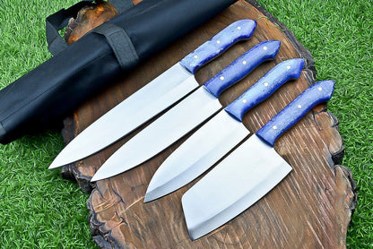 4 PCS Heritage Forge Steel Handmade Chef Knife Set with Roll Bag