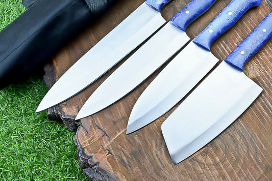 4 PCS Heritage Forge Steel Handmade Chef Knife Set with Roll Bag