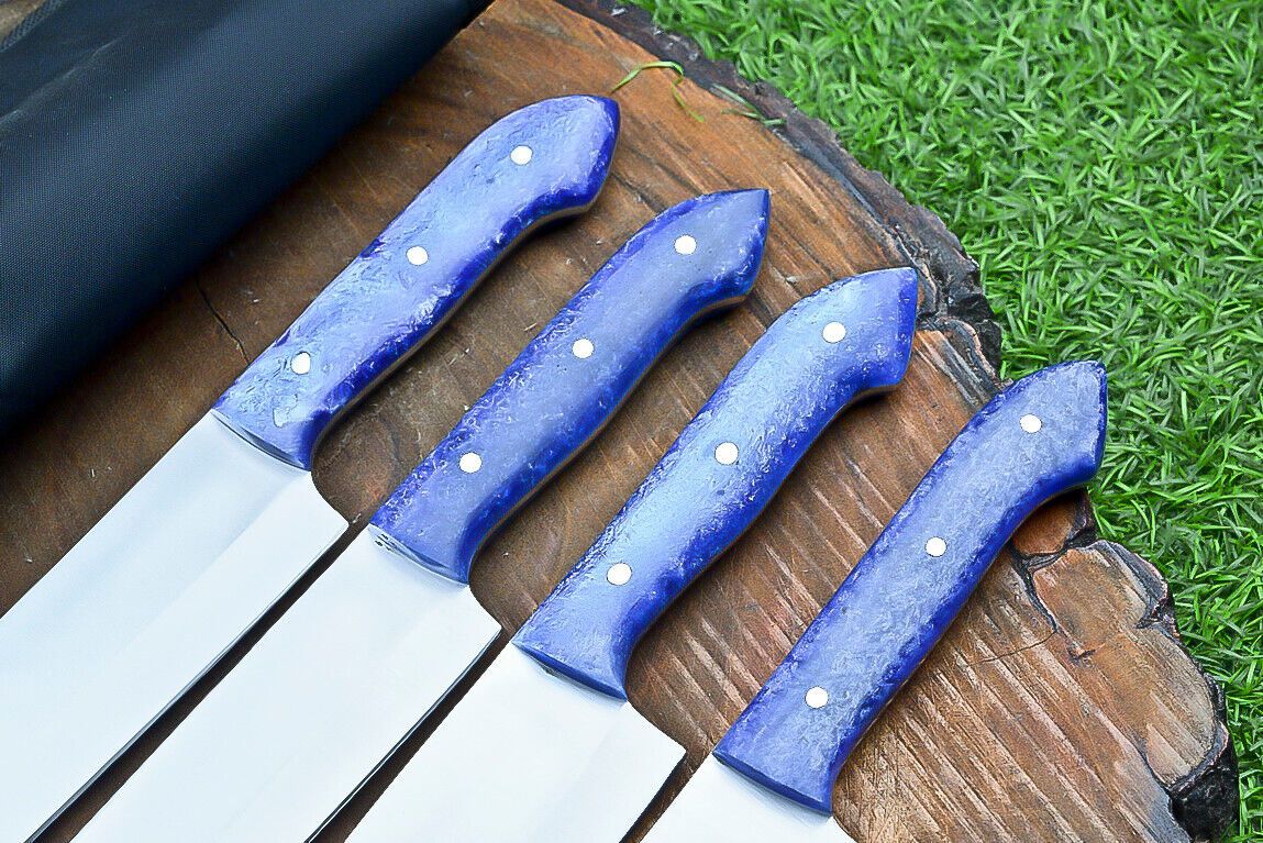 4 PCS Heritage Forge Steel Handmade Chef Knife Set with Roll Bag