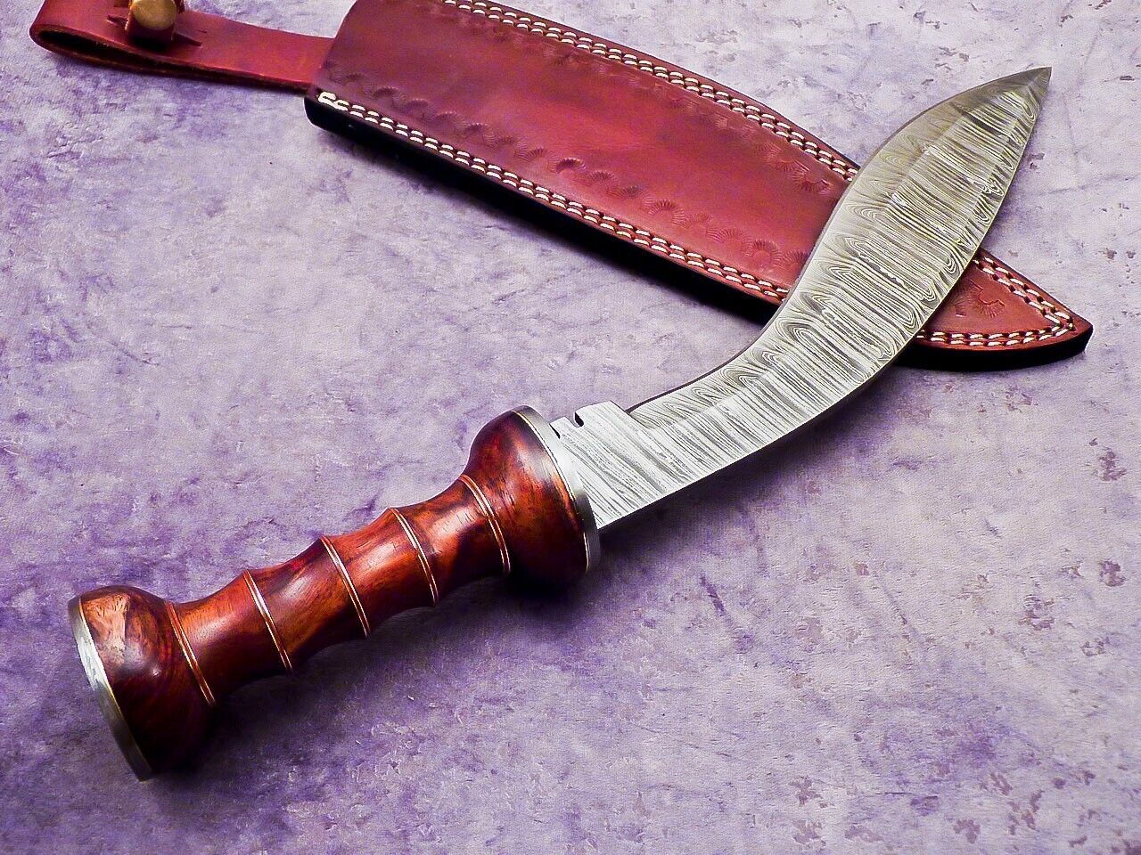 14.5" Handmade Damascus Kukri Bowie Knife with Natural Wood Handle Hunting Blade