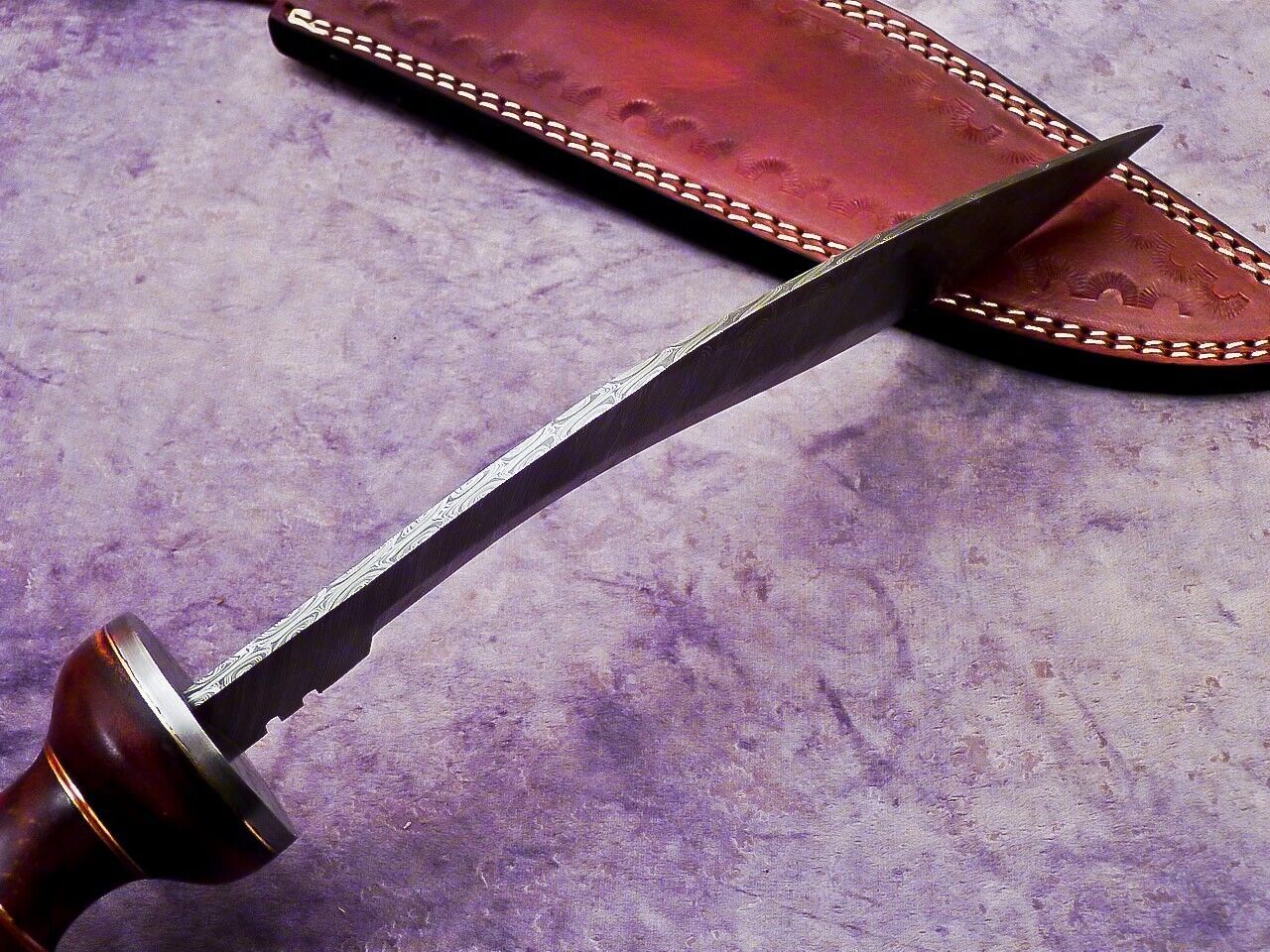 14.5" Handmade Damascus Kukri Bowie Knife with Natural Wood Handle Hunting Blade