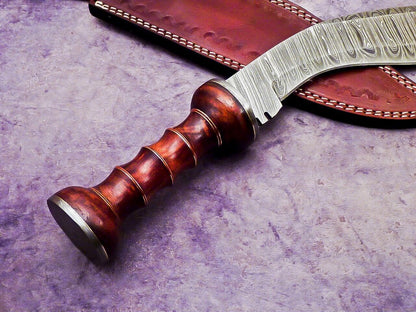 14.5" Handmade Damascus Kukri Bowie Knife with Natural Wood Handle Hunting Blade
