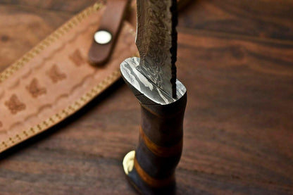13" Custom Damascus Bowie Knife – Camel Bone Handle