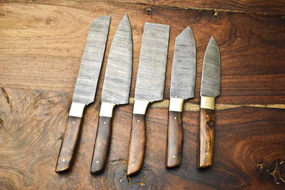 Premium Lot of 5 Handcrafted Hammered Damascus Steel Chef Knives Set