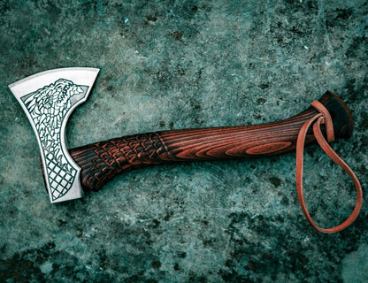 Handmade Dragon Viking Tomahawk Axe 19 Inch Carbon Steel with Ashwood Handle