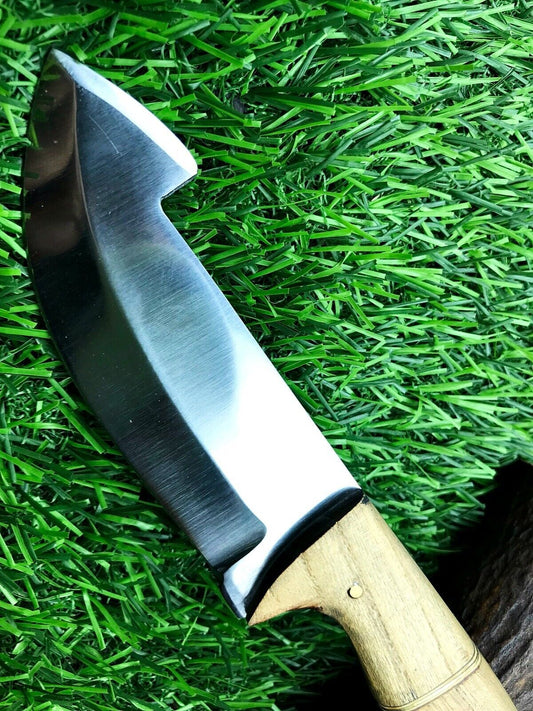 8"  Stainless Steel Skinner Hunting Knife with Wood Handle & Leather Sheath