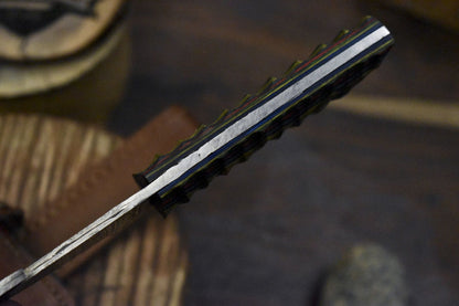 Handmade Twist Damascus Skinner Knife with Gut Hook and Hard Wood Handle – Custom Fixed Blade Hunting Knife