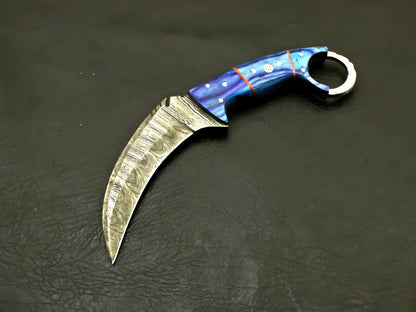 8"Handmade Damascus Karambit Knife Best Karambit Hunting Knife with Pakkawood Handle