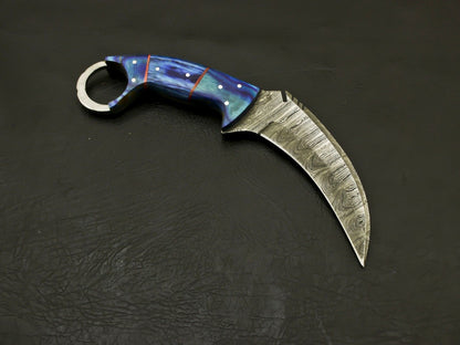 8"Handmade Damascus Karambit Knife Best Karambit Hunting Knife with Pakkawood Handle