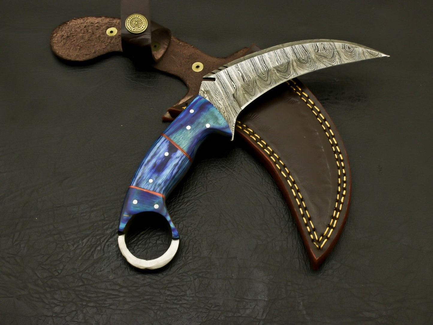 8"Handmade Damascus Karambit Knife Best Karambit Hunting Knife with Pakkawood Handle