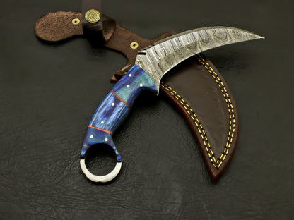 8"Handmade Damascus Karambit Knife Best Karambit Hunting Knife with Pakkawood Handle