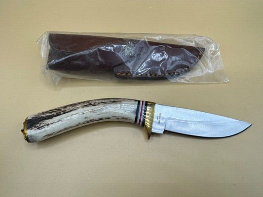 8.5″ Stainless Steel Skinner Knife – Stag Handle with Leather Sheath, Full Tang Sharp Blade