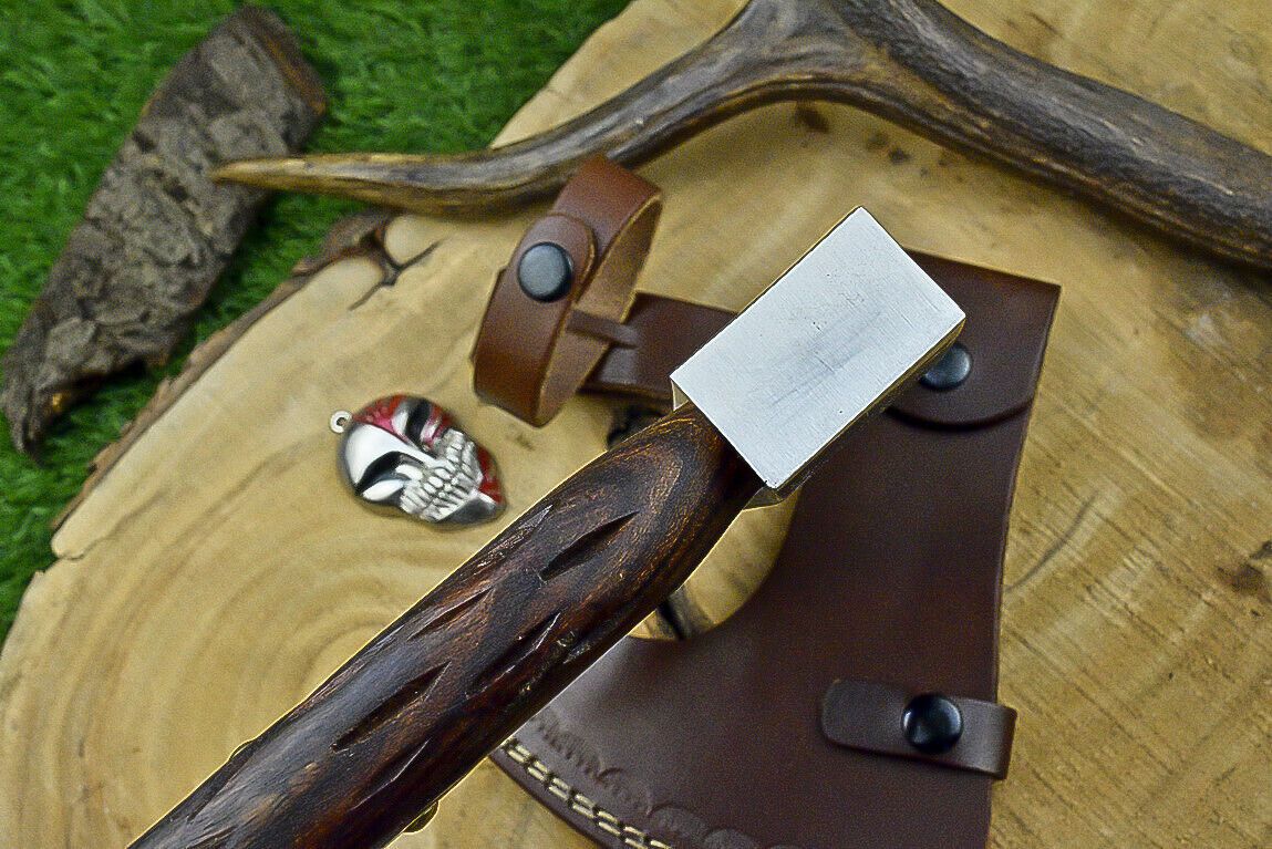 Handcrafted Viking Tomahawk Axe – J2 Steel Blade with Natural Wood Handle and Leather Sheath, 22 Inch