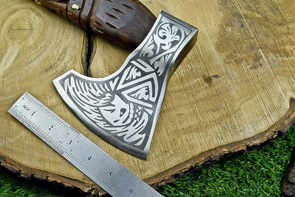 Handcrafted Viking Tomahawk Axe – J2 Steel Blade with Natural Wood Handle and Leather Sheath, 22 Inch