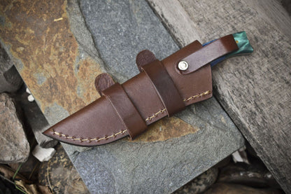 8" Custom Forged Twist Damascus Skinner Knife with Mixed Material Handle and Micarta Bolster – Handmade Gift Knife