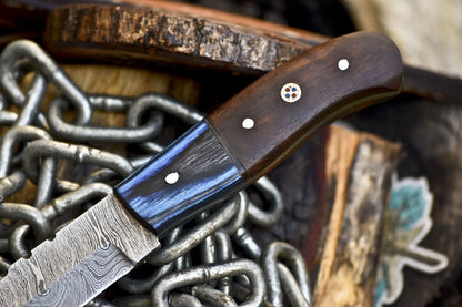 Handmade Skinner Knife Twist Damascus Walnut Wood Wooden Bolster
