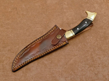 Hand Forged D2 Clip Point Full Tang 12-Inch Bowie Hunting Knife with Leather Sheath