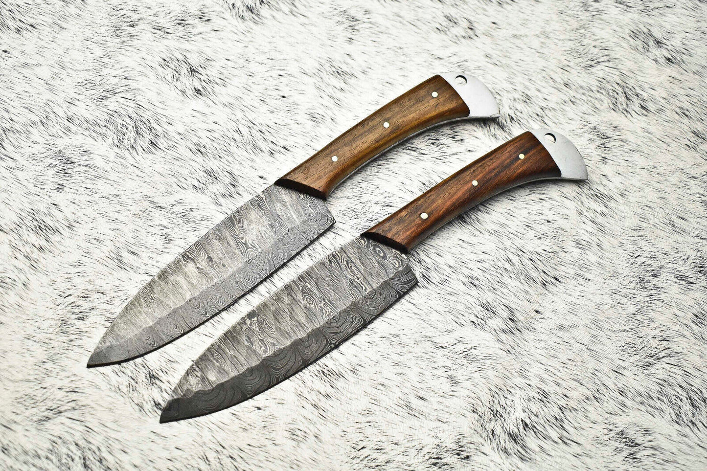 Set of 2 Handmade Damascus Steel Chef Knives – Full Tang, Artisan Forged Cutlery