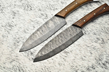 Set of 2 Handmade Damascus Steel Chef Knives – Full Tang, Artisan Forged Cutlery