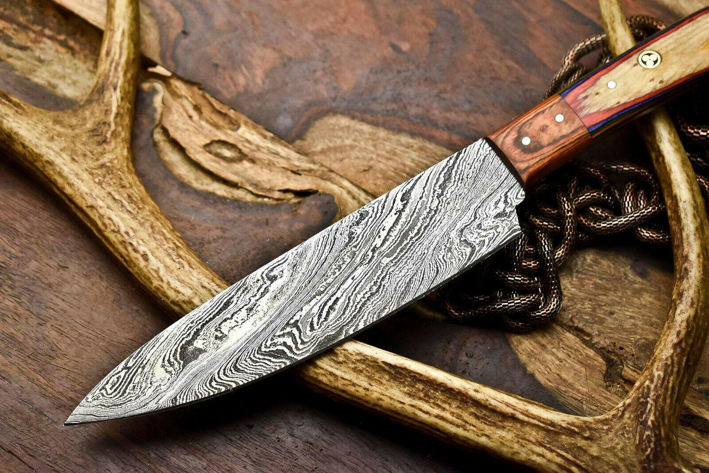 Hand Made Damascus Steel Chef Kitchen Knife | Full Tang Hard Wood Handle