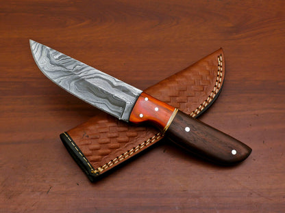 8.5" Handmade Damascus Fixed Blade Hunting Knife – Rosewood & Pakka Wood Handle | Heritage Forge