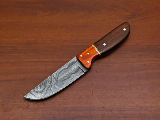 8.5" Handmade Damascus Fixed Blade Hunting Knife – Rosewood & Pakka Wood Handle | Heritage Forge