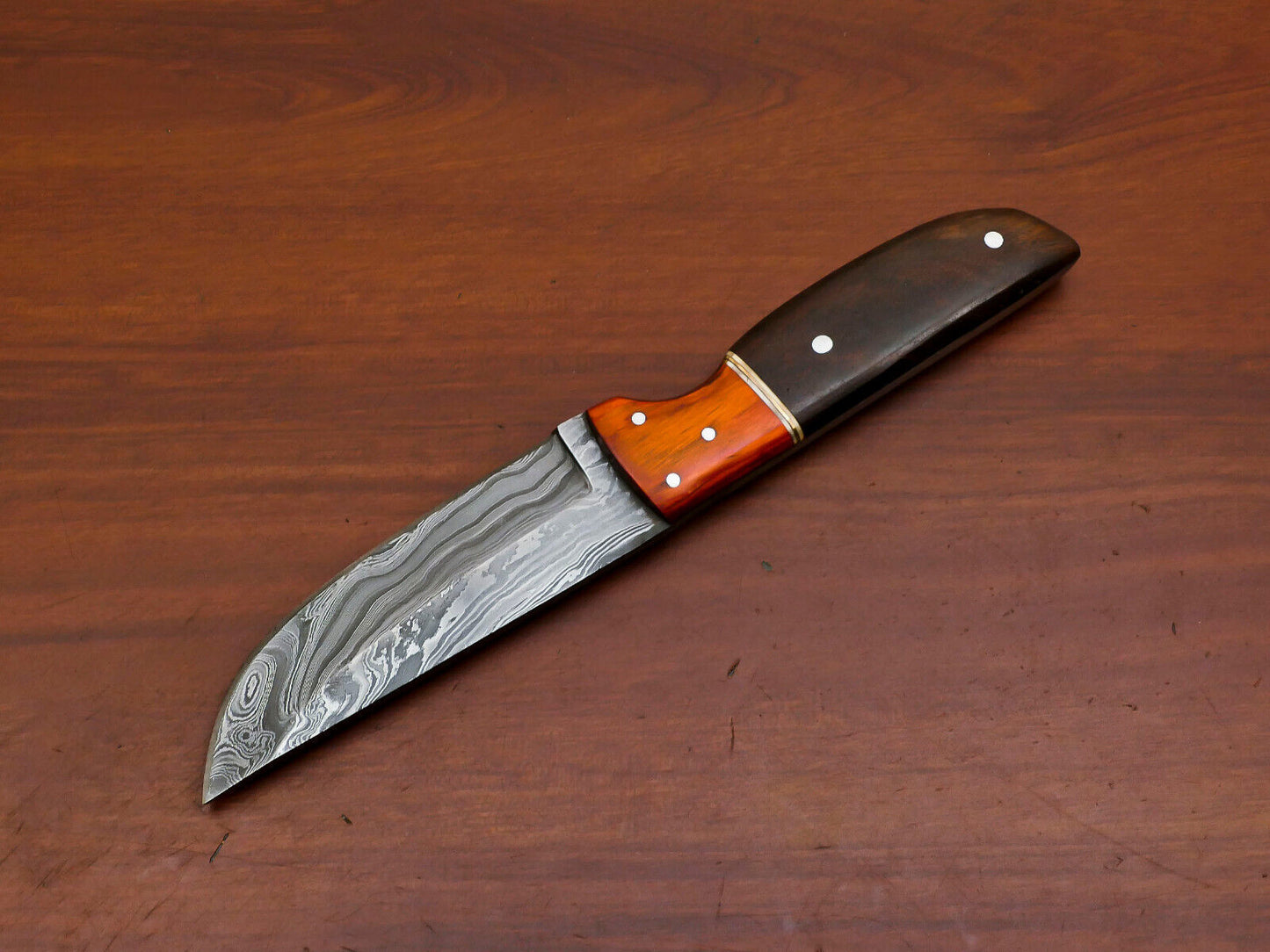 8.5" Handmade Damascus Fixed Blade Hunting Knife – Rosewood & Pakka Wood Handle | Heritage Forge