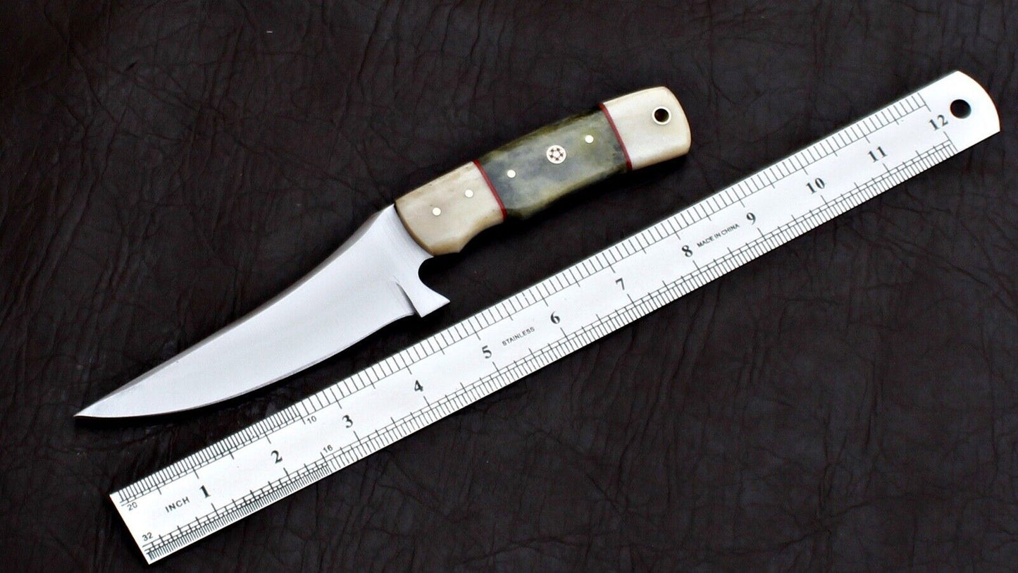 Handmade D2 Tool Steel Hunting Skinner Knife – Full Tang EDC with Leather Sheath