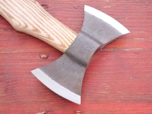 18" Custom Handmade Carbon Steel Viking Double Blade Axe with Hardwood Handle and Leather Sheath