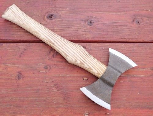 18" Custom Handmade Carbon Steel Viking Double Blade Axe with Hardwood Handle and Leather Sheath