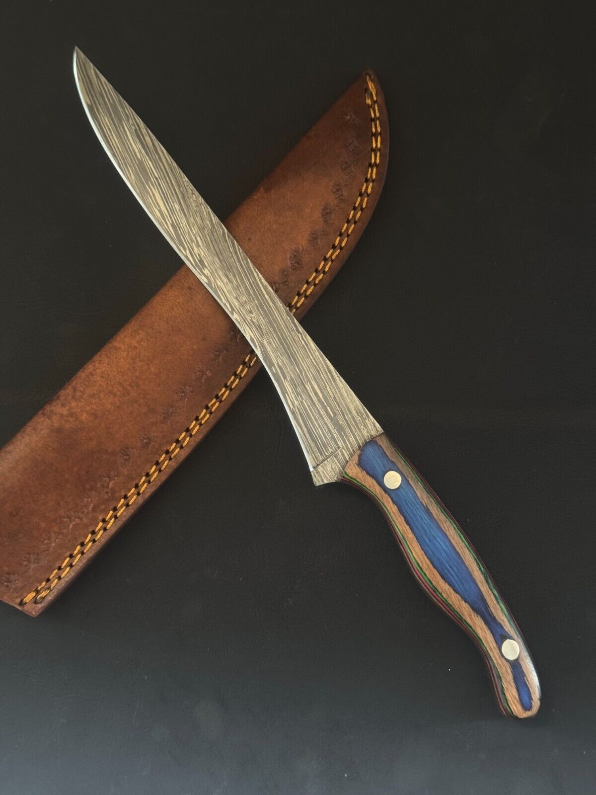 12" Hand Forged Damascus Steel Kitchen Fillet Knife With Pakka Wood Handle