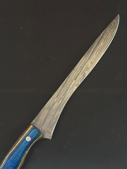 12" Hand Forged Damascus Steel Kitchen Fillet Knife With Pakka Wood Handle