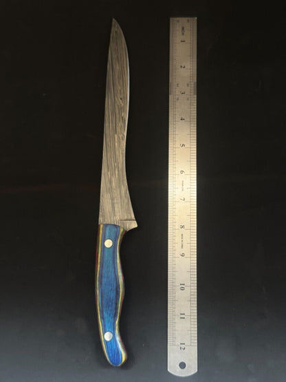 12" Hand Forged Damascus Steel Kitchen Fillet Knife With Pakka Wood Handle
