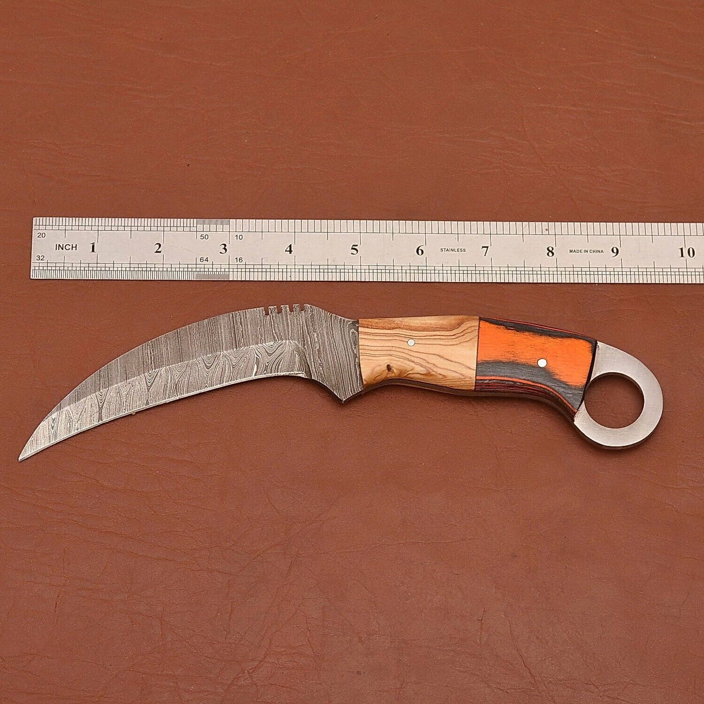 Handmade Damascus Karambit 9"Damascus Steel Karambit Knife with Wood Handle