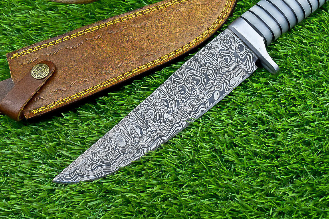 Heritage Forge Damascus Steel Bowie Knife with Resin Handle for Hunting and Camping