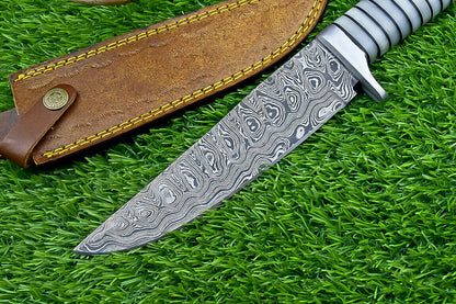 Heritage Forge Damascus Steel Bowie Knife with Resin Handle for Hunting and Camping