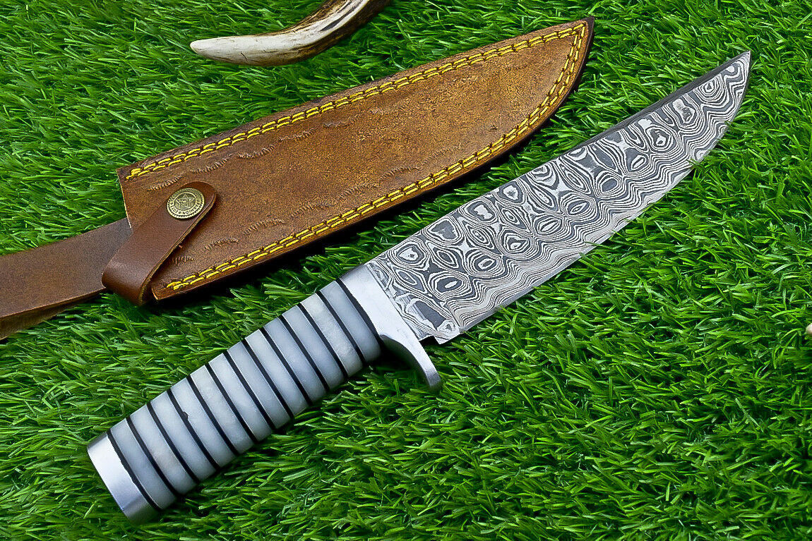 Heritage Forge Damascus Steel Bowie Knife with Resin Handle for Hunting and Camping