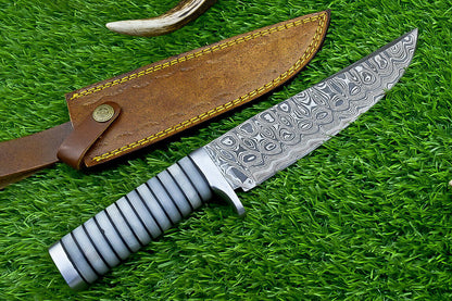 Heritage Forge Damascus Steel Bowie Knife with Resin Handle for Hunting and Camping