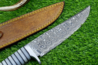 Heritage Forge Damascus Steel Bowie Knife with Resin Handle for Hunting and Camping