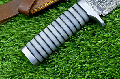 Heritage Forge Damascus Steel Bowie Knife with Resin Handle for Hunting and Camping