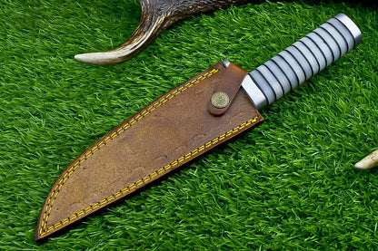 Heritage Forge Damascus Steel Bowie Knife with Resin Handle for Hunting and Camping