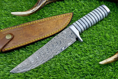 Heritage Forge Damascus Steel Bowie Knife with Resin Handle for Hunting and Camping