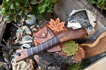 Hand-Forged Viking Axe | High Carbon Steel Etched Blade with Leather Wrapped Handle
