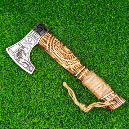 Handmade Ragnar Bearded Viking Axe Carbon Steel Battle Hatchet for Camping with Leather Sheath