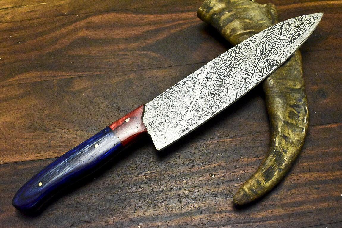 Hand Forged Damascus Steel Hunting & Chef Knife – 12.9" Blade with Hardwood Handle