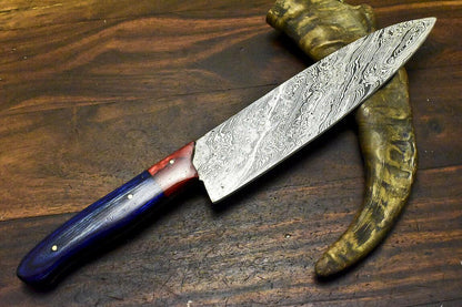 Hand Forged Damascus Steel Hunting & Chef Knife – 12.9" Blade with Hardwood Handle