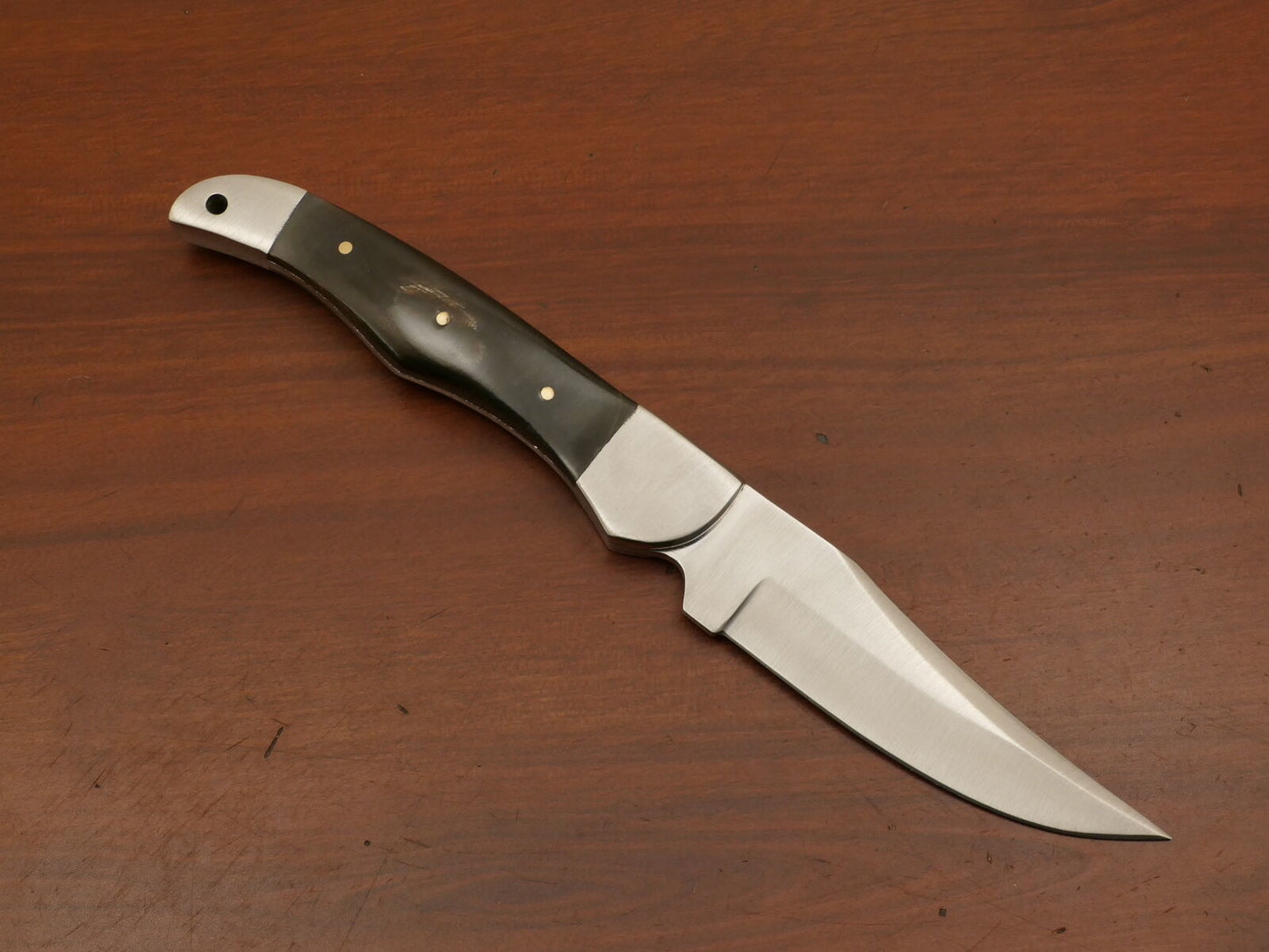Custom AUS-8 Steel Skinner Knife | Hardwood Handle & Steel Bolster | Bushcraft Gift