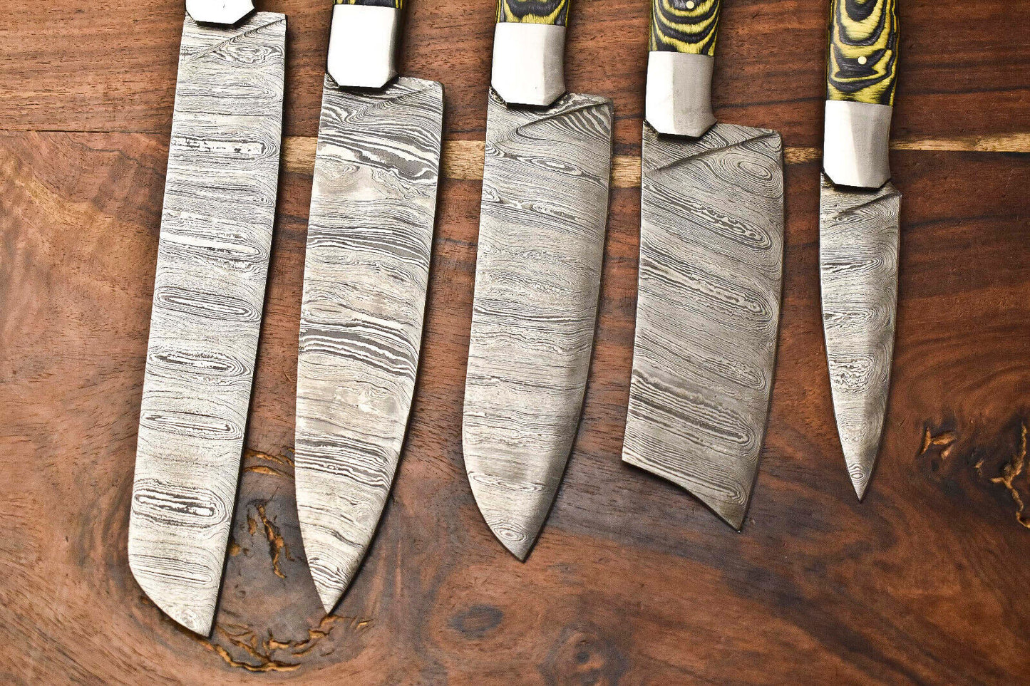 Handmade 5-Piece Damascus Steel Chef Knife Set – Hammered Professional Kitchen Knives